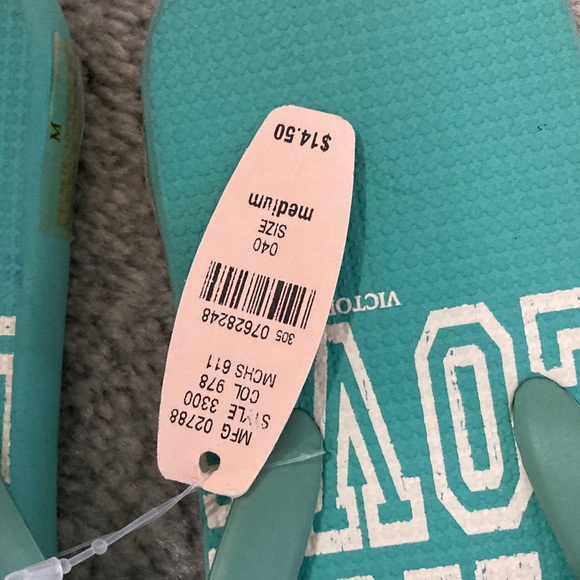 Victoria's Secret PINK Aqua Flip Flops with White Accents - Picture 2 of 5